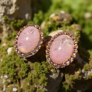oval pink resin and crystal stud earrings; nwot